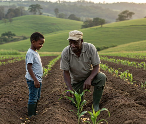 farmer-young-boy-inspecting-crops-field